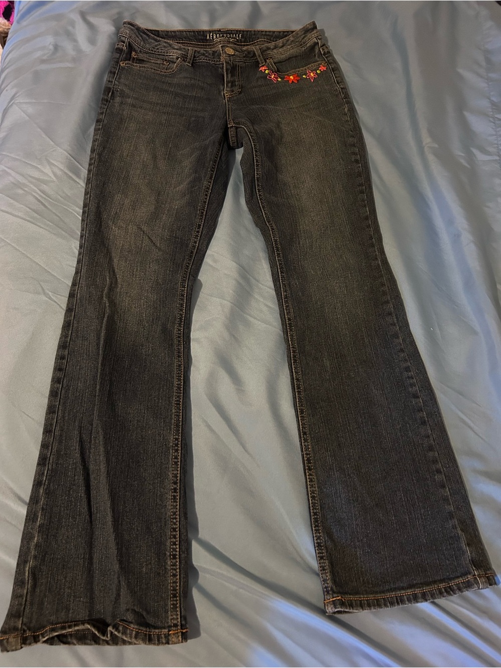 Aeropostale Women's Curvy Boot Jeans with Floral Embroidered Accents